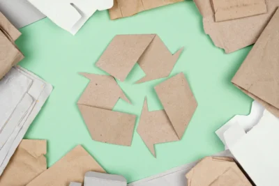 Reciclagem de papel e papelão representando soluções sustentáveis para o descarte e a importância da gestão de resíduos para o meio ambiente.